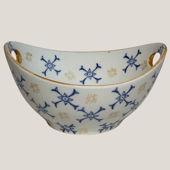Temptations Presentable Ovenware by Tara Bowl Blue Gold Flower Pattern Stacks - Picture 6 of 8